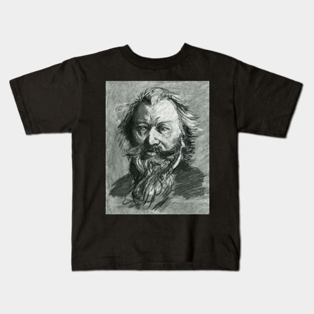 Johannes Brahms - charcoal portrait Kids T-Shirt by Karolina Studena-art